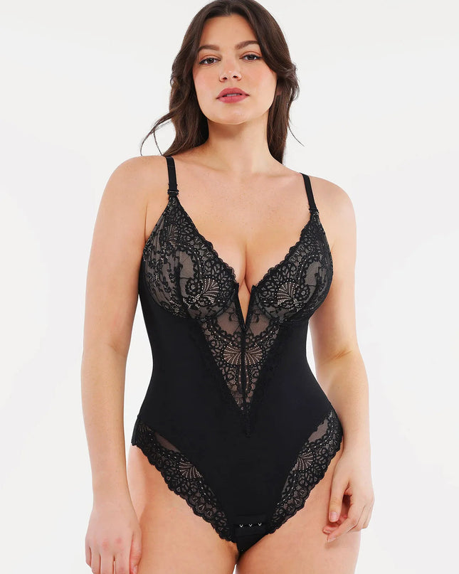 Novelia™ Elegant Lace Sculpting V-Neck Bodysuit