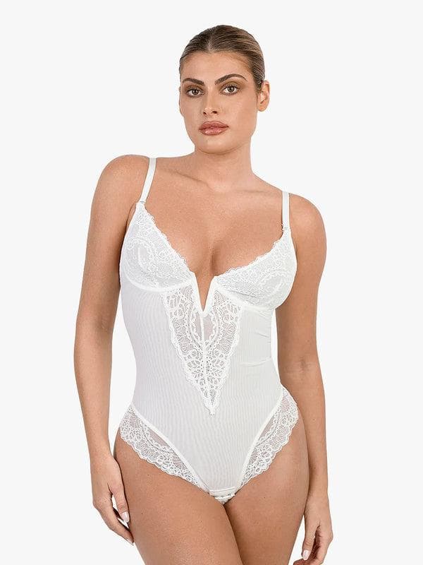 Novelia™ Elegant Lace Sculpting V-Neck Bodysuit